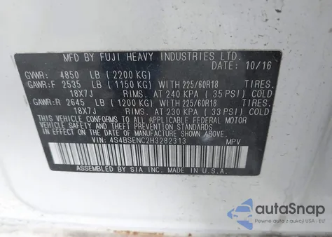 2017 Subaru Outback 3.6R Limited из США, поврежденный, VIN 4S4BSENC2H3282313